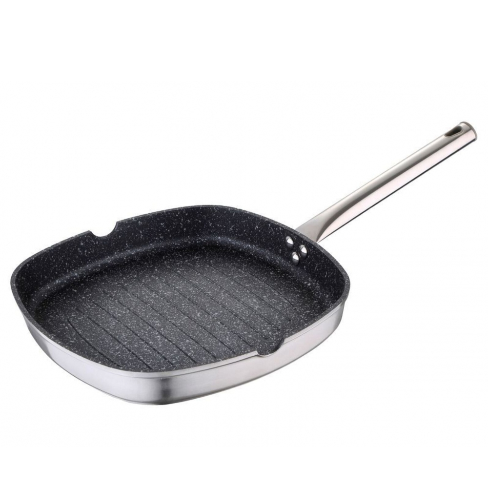 Poêle à griller en aluminium antiadhésif argenté de 28 cm