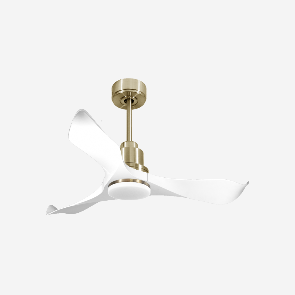 Ventilatore da soffitto Reversibile Termostato Dimmabile Wifi Motore CC Tetti inclinati Telecomando Luce a tre toni Adattatore 2/3 lame Hypersilence Memoria