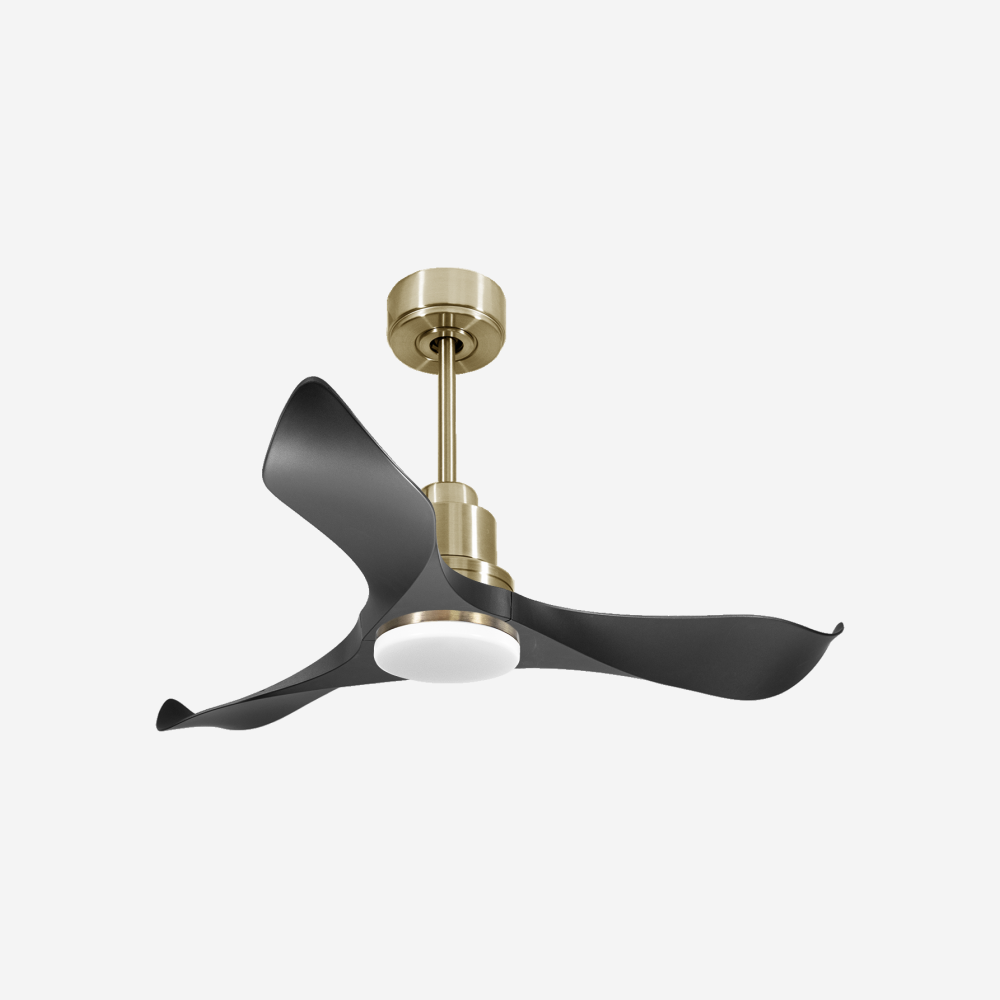 Ventilatore da soffitto Reversibile Termostato Dimmabile Wifi Motore CC Tetti inclinati Telecomando Luce a tre toni Adattatore 2/3 lame Hypersilence Memoria