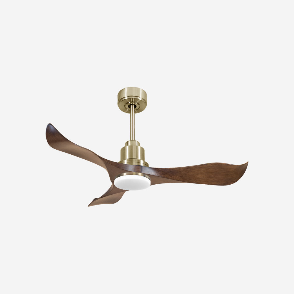 Ventilatore da soffitto Reversibile Termostato Dimmabile Wifi Motore CC Tetti inclinati Telecomando Luce a tre toni Adattatore 2/3 lame Hypersilence Memoria