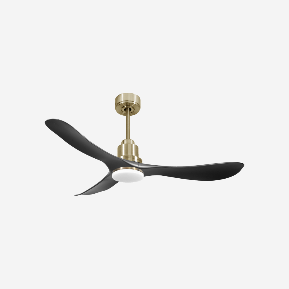 Ventilatore da soffitto Reversibile Termostato Dimmabile Wifi Motore CC Tetti inclinati Telecomando Luce a tre toni Hypersilence Memoria