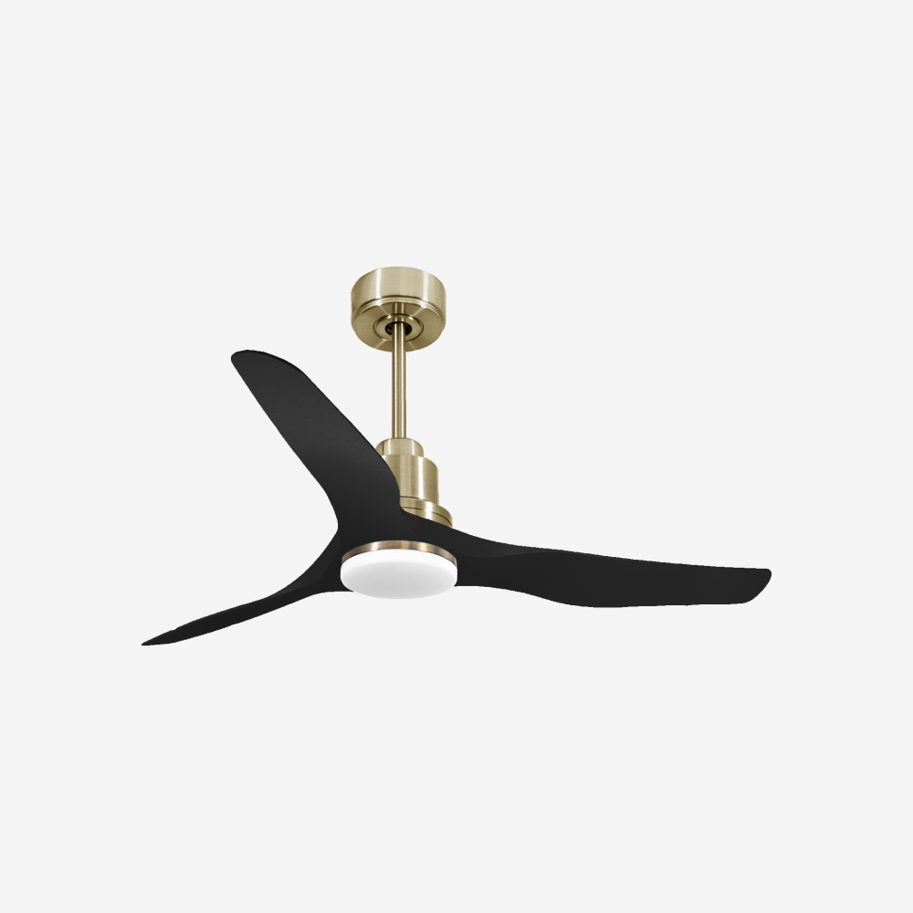 Ventilatore da soffitto Reversibile Termostato Dimmabile Wifi Motore CC Tetti inclinati Telecomando Luce a tre toni Adattatore 2/3 lame Hypersilence Memoria