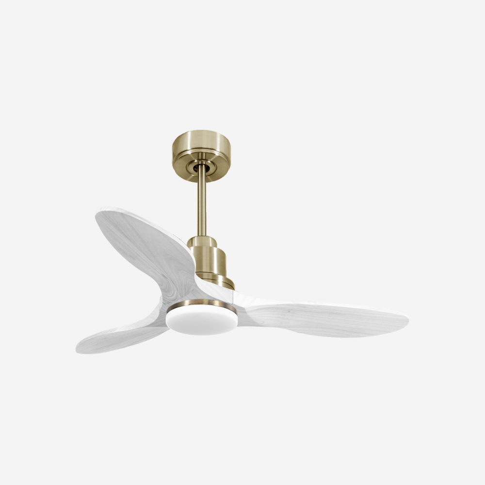 Ventilatore da soffitto Reversibile Termostato Dimmabile Wifi Motore CC Tetti inclinati Telecomando Luce a tre toni Hypersilence Memoria Shopify Vendible (AUTOMATICO)