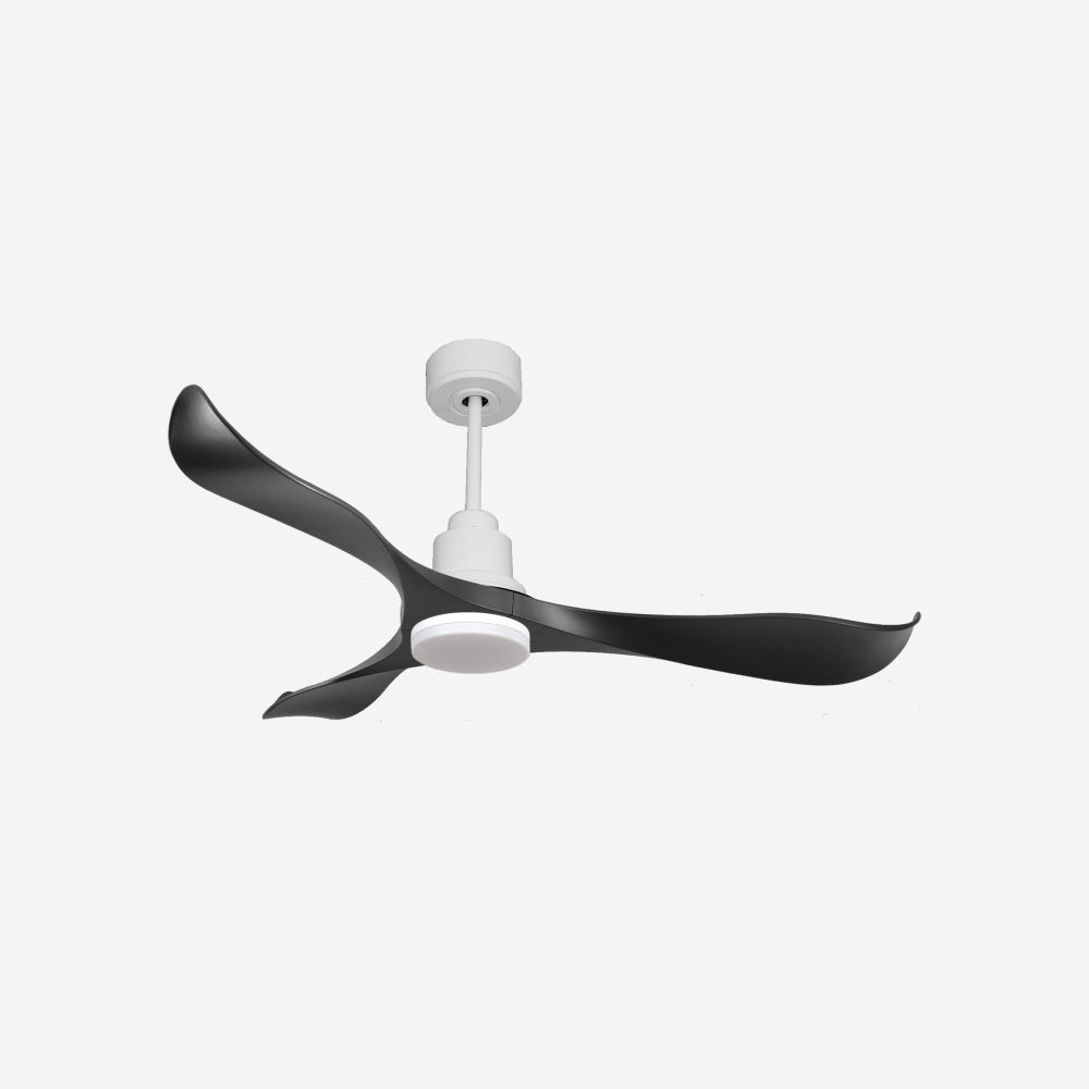 Ventilatore da soffitto Reversibile Termostato Dimmabile Wifi Motore CC Tetti inclinati Telecomando Luce a tre toni Adattatore 2/3 lame Hypersilence Memoria