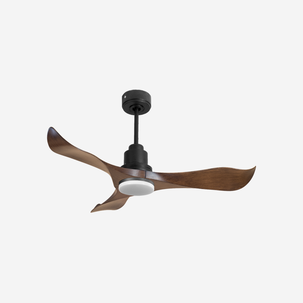 Ventilatore da soffitto Reversibile Termostato Dimmabile Wifi Motore CC Tetti inclinati Telecomando Luce a tre toni Adattatore 2/3 lame Hypersilence Memoria