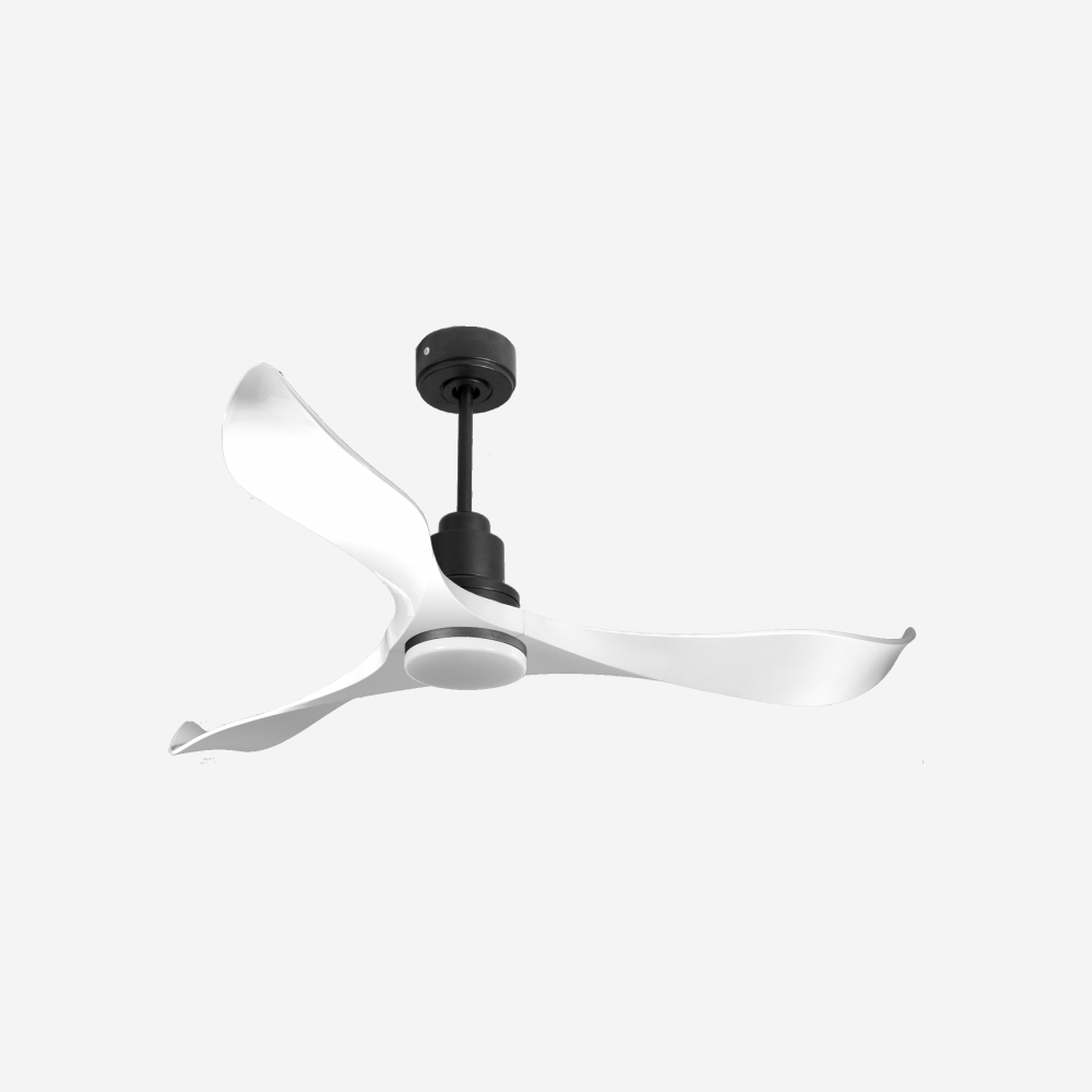 Ventilatore da soffitto Reversibile Termostato Dimmabile Wifi Motore CC Tetti inclinati Telecomando Luce a tre toni Adattatore 2/3 lame Hypersilence Memoria