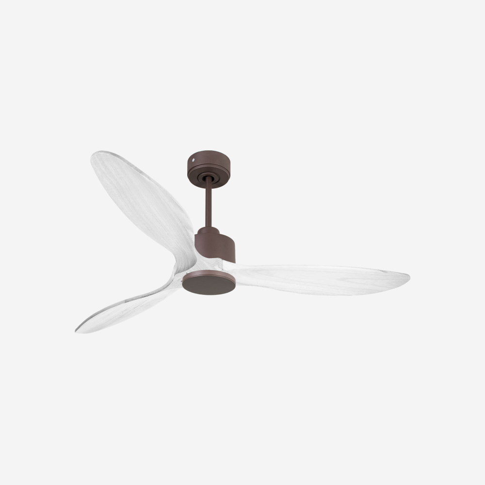 Ventilatore da soffitto Reversibile Termostato Wifi Motore CC Tetti inclinati Telecomando Hypersilence Memoria FullWood