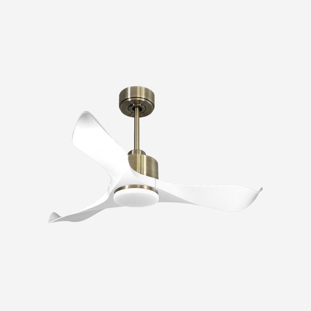 Ventilatore da soffitto Reversibile Termostato Dimmabile Wifi Motore CC Tetti inclinati Telecomando Luce a tre toni Adattatore 2/3 lame Hypersilence Memoria