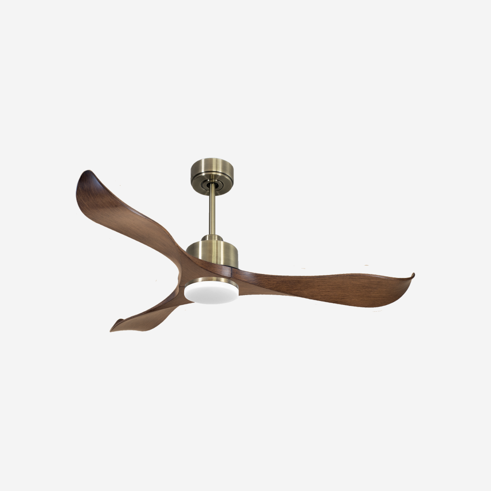 Ventilatore da soffitto Reversibile Termostato Dimmabile Wifi Motore CC Tetti inclinati Telecomando Luce a tre toni Adattatore 2/3 lame Hypersilence Memoria