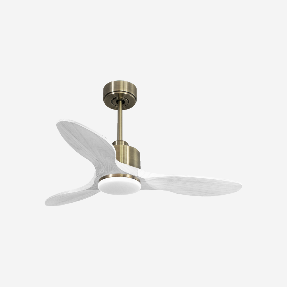 Ventilatore da soffitto Reversibile Termostato Dimmabile Wifi Motore CC Tetti inclinati Telecomando Luce a tre toni Hypersilence Memoria Shopify Vendible (AUTOMATICO)