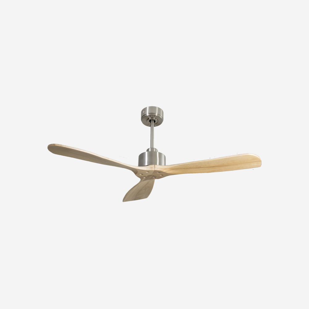 Ventilatore da soffitto Reversibile Termostato Wifi Motore CC Tetti inclinati Telecomando Hypersilence Memoria FullWood