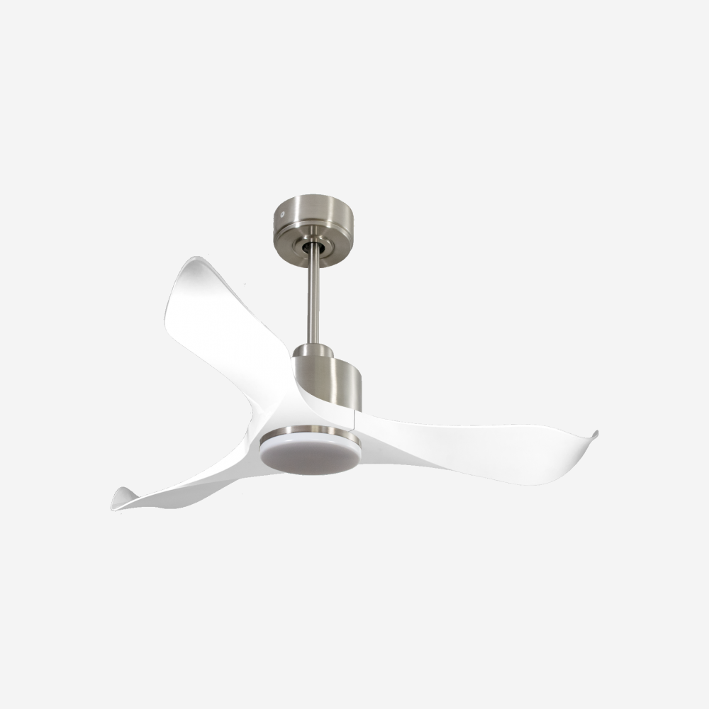 Ventilatore da soffitto Reversibile Termostato Dimmabile Wifi Motore CC Tetti inclinati Telecomando Luce a tre toni Adattatore 2/3 lame Hypersilence Memoria