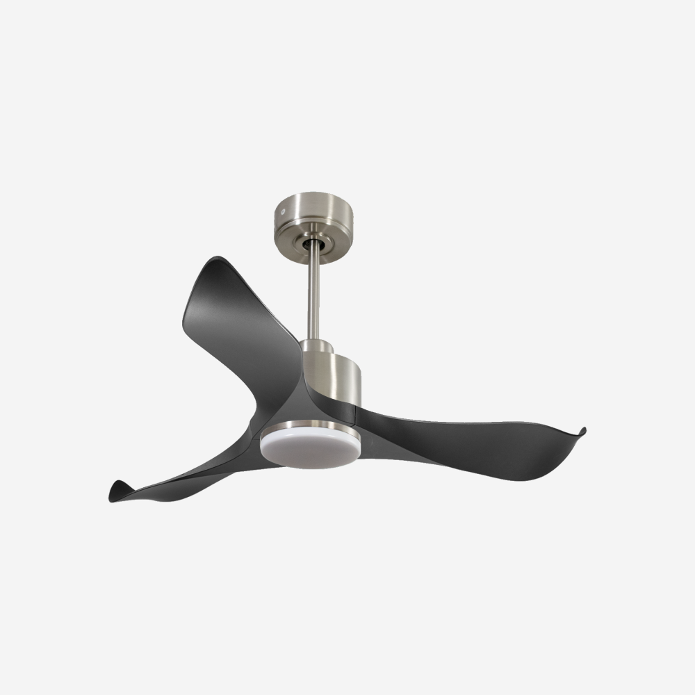 Ventilatore da soffitto Reversibile Termostato Dimmabile Wifi Motore CC Tetti inclinati Telecomando Luce a tre toni Adattatore 2/3 lame Hypersilence Memoria