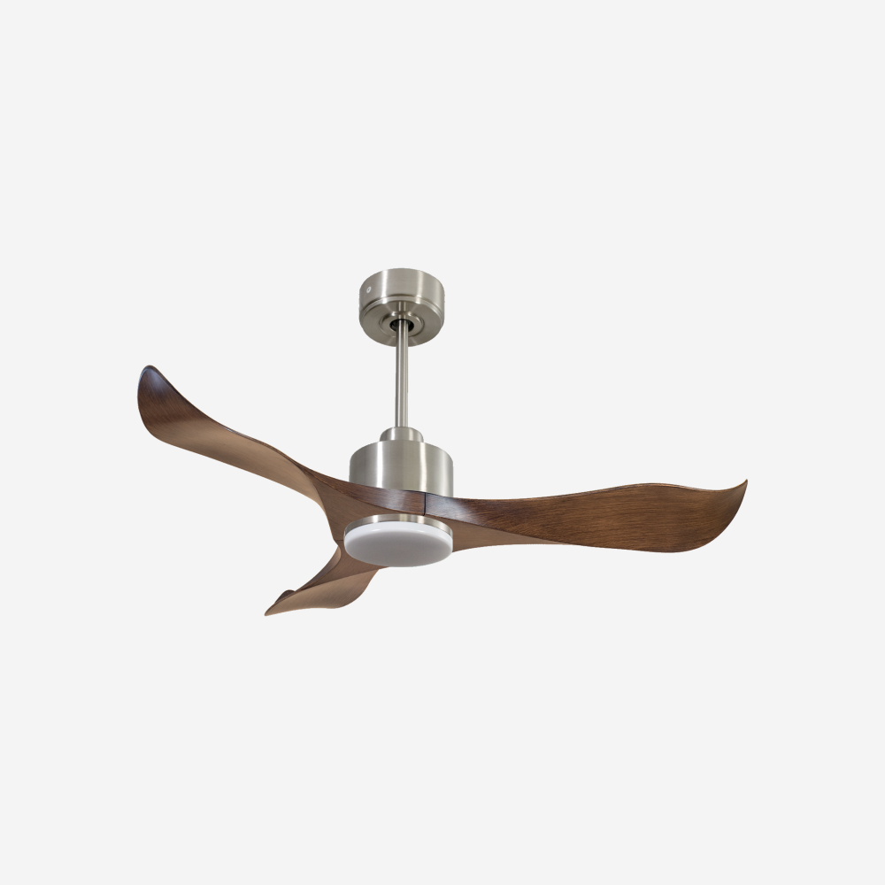 Ventilatore da soffitto Reversibile Termostato Dimmabile Wifi Motore CC Tetti inclinati Telecomando Luce a tre toni Adattatore 2/3 lame Hypersilence Memoria