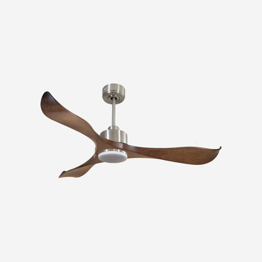 Ventilatore da soffitto Reversibile Termostato Dimmabile Wifi Motore CC Tetti inclinati Telecomando Luce a tre toni Adattatore 2/3 lame Hypersilence Memoria