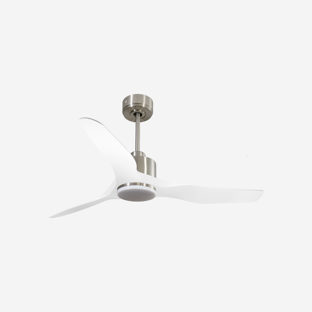 Ventilatore da soffitto Reversibile Termostato Dimmabile Wifi Motore CC Tetti inclinati Telecomando Luce a tre toni Adattatore 2/3 lame Hypersilence Memoria