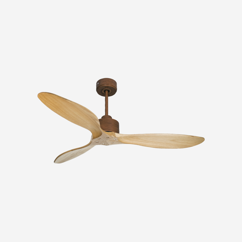 Ventilatore da soffitto Reversibile Termostato Wifi Motore CC Tetti inclinati Telecomando Hypersilence Memoria FullWood
