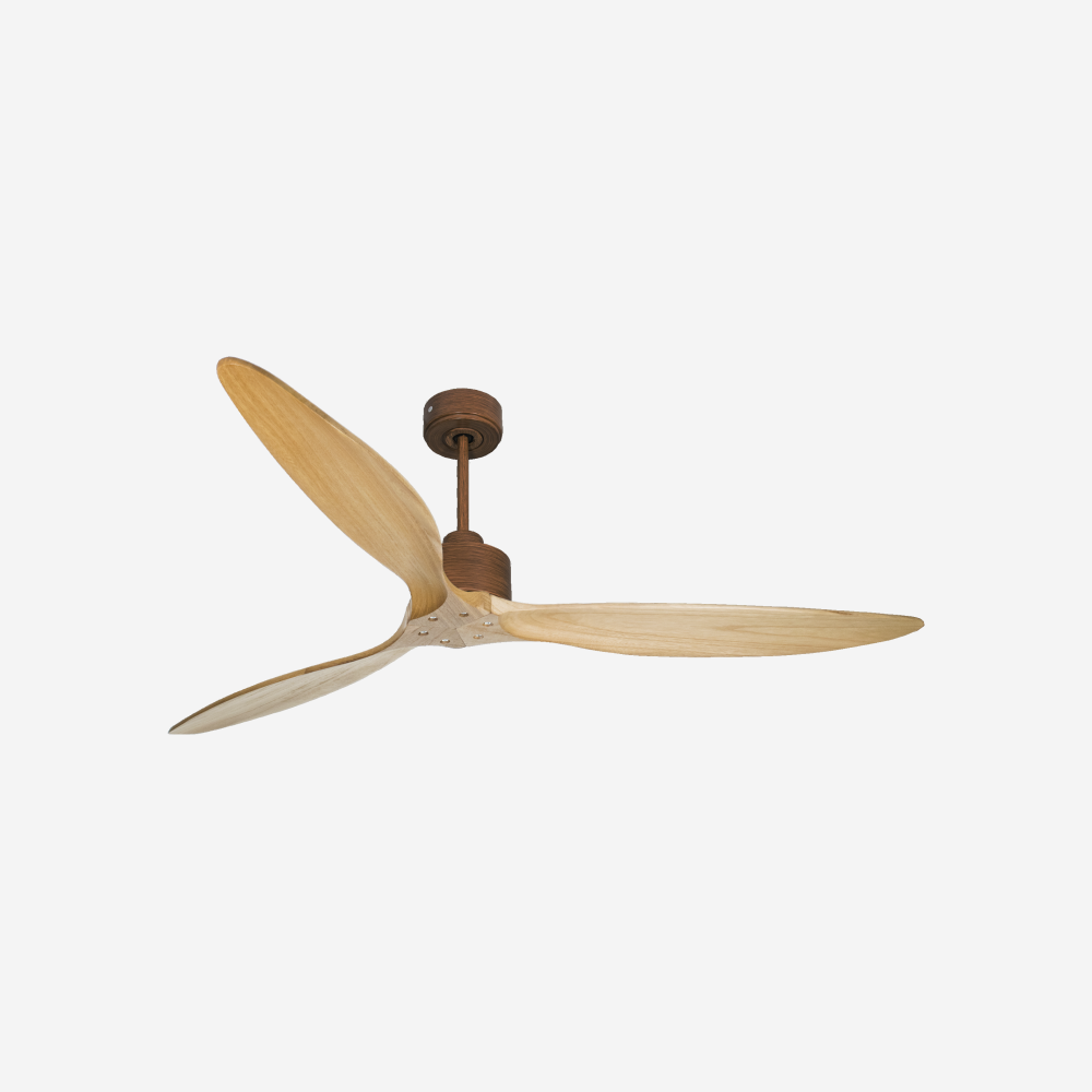 Ventilatore da soffitto Reversibile Termostato Wifi Motore CC Tetti inclinati Telecomando Hypersilence Memoria FullWood