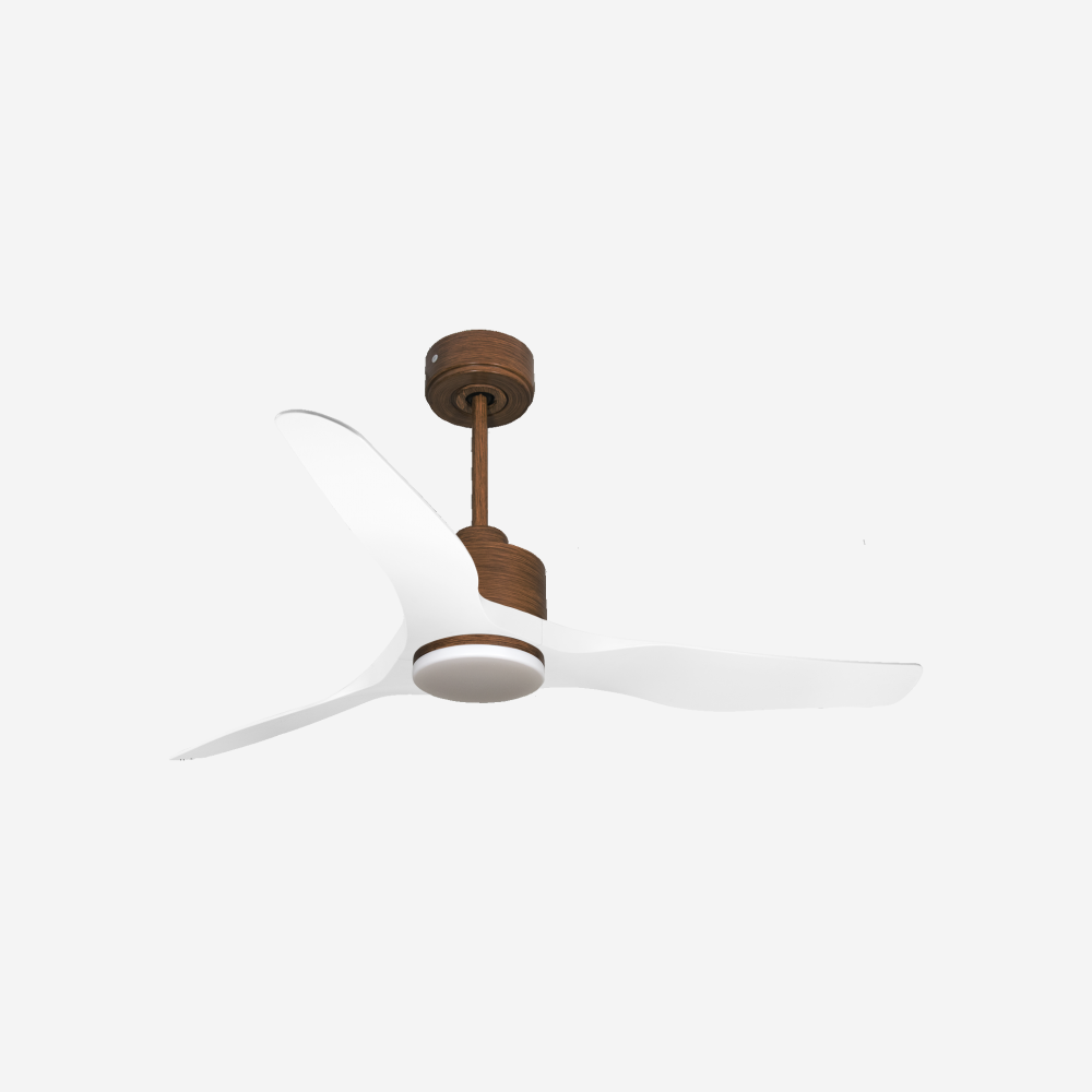 Ventilatore da soffitto Reversibile Termostato Dimmabile Wifi Motore CC Tetti inclinati Telecomando Luce a tre toni Adattatore 2/3 lame Hypersilence Memoria