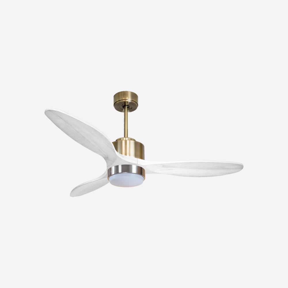Ventilateur de plafond Réversible  Thermostat Dimmable Wifi Moteur à courant continu Toits en pente Télécommande Lumière à trois tons Hypersilence Mémoire