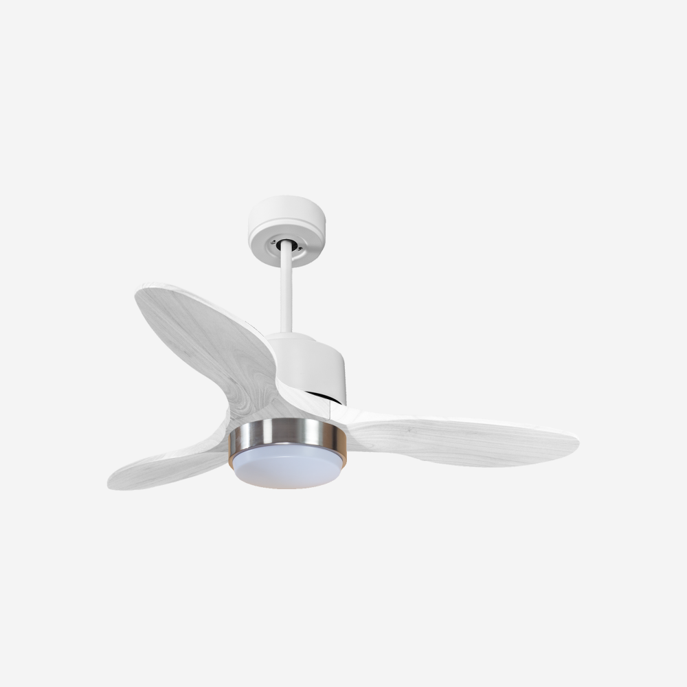 Ventilateur de plafond Réversible  Thermostat Dimmable Wifi Moteur à courant continu Toits en pente Télécommande Lumière à trois tons Hypersilence Mémoire