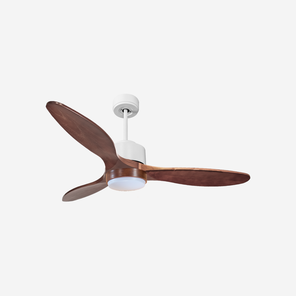 Ventilatore da soffitto Reversibile Termostato Dimmabile Wifi Motore CC Tetti inclinati Telecomando Luce a tre toni Hypersilence Memoria