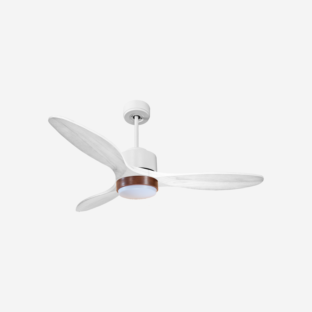 Ventilateur de plafond Réversible  Thermostat Dimmable Wifi Moteur à courant continu Toits en pente Télécommande Lumière à trois tons Hypersilence Mémoire