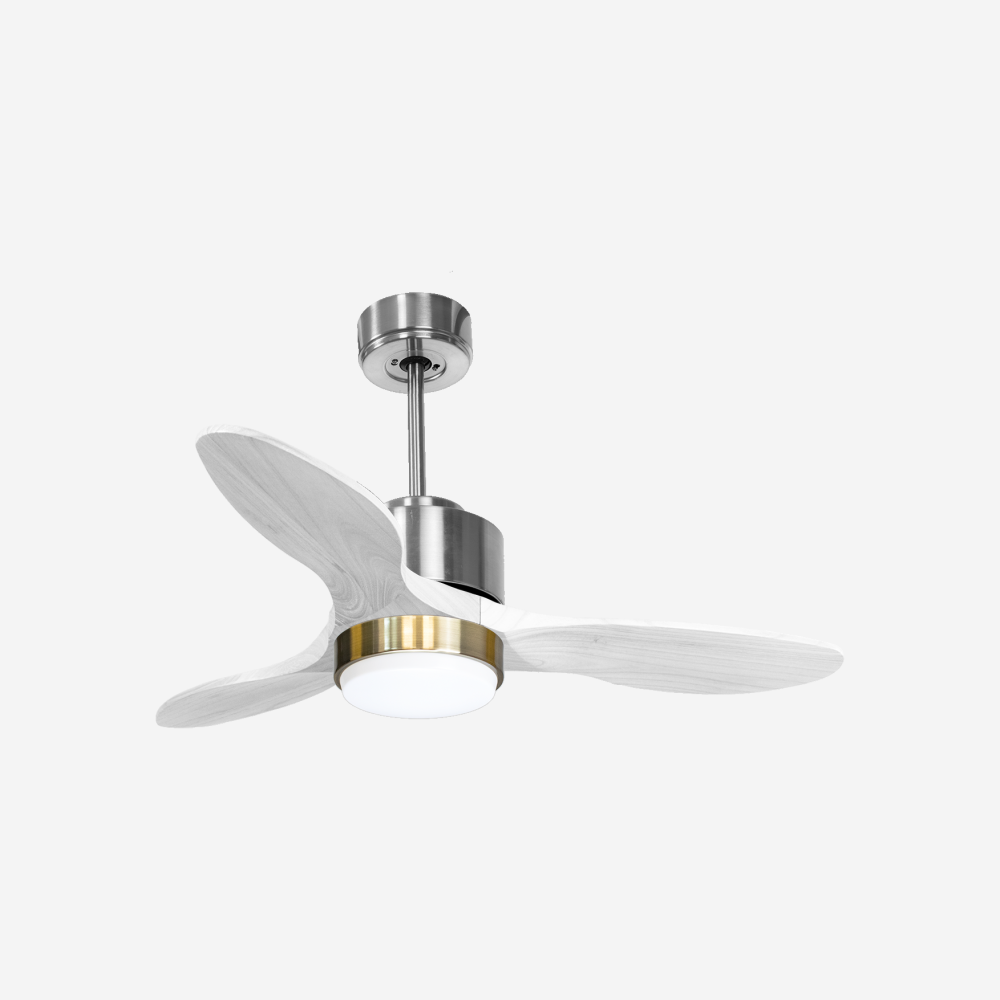 Ventilateur de plafond Réversible  Thermostat Dimmable Wifi Moteur à courant continu Toits en pente Télécommande Lumière à trois tons Hypersilence Mémoire