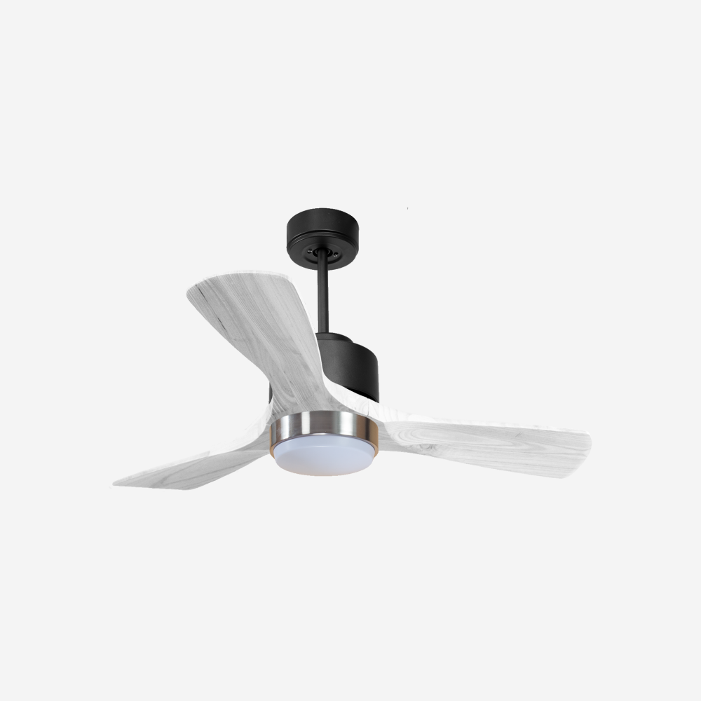 Ventilateur de plafond Réversible  Thermostat Dimmable Wifi Moteur à courant continu Toits en pente Télécommande Lumière à trois tons Hypersilence Mémoire