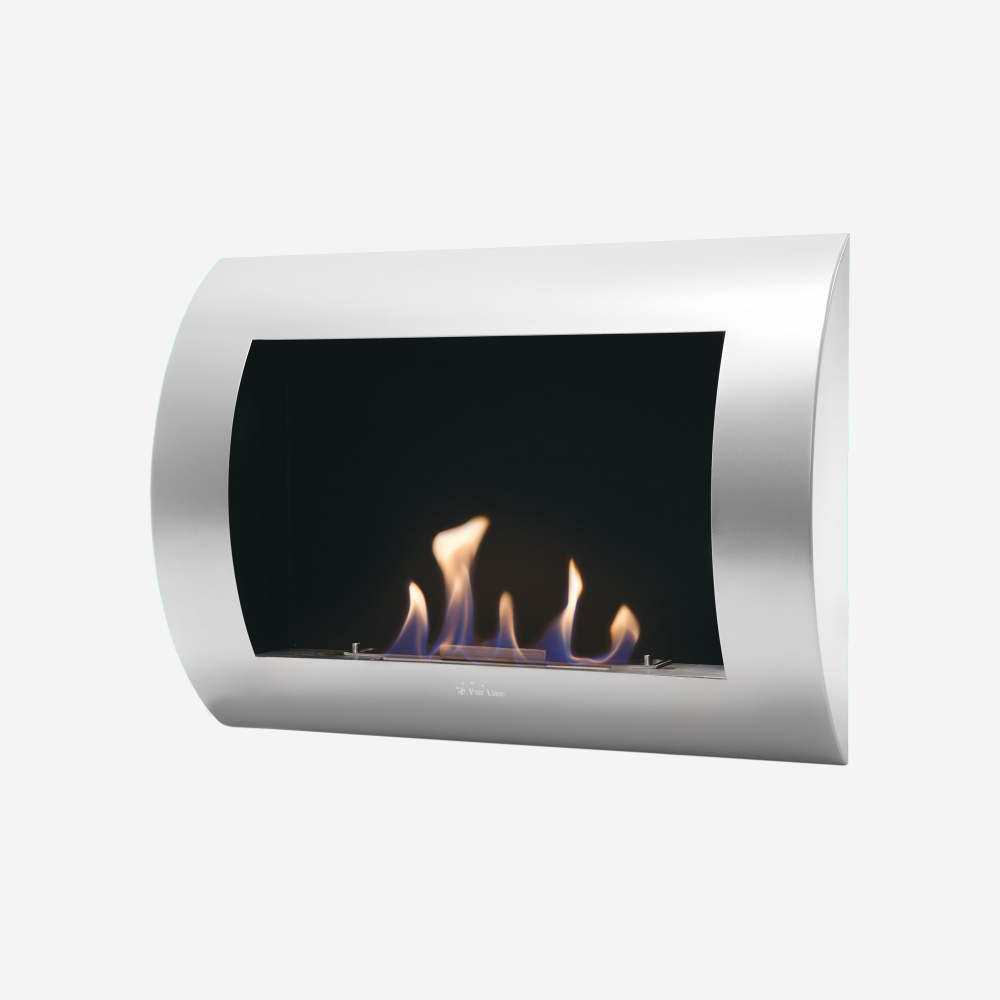 Camino a etanolo da parete in acciaio laccato grigio