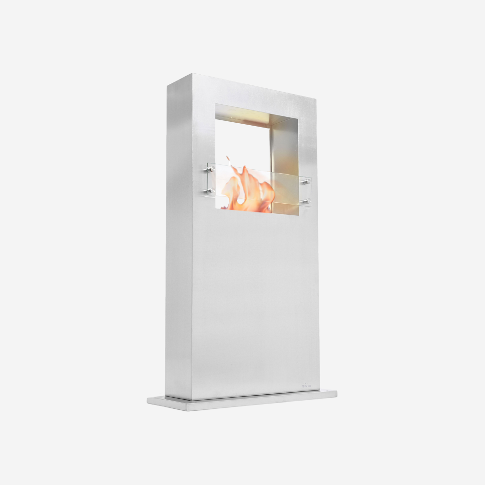 Cheminée à l'éthanol au sol en acier et deux barres chromées