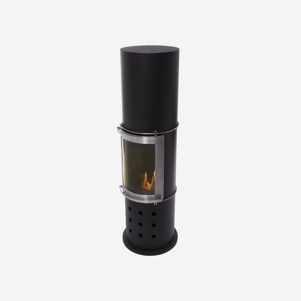 Poêle à éthanol 3kW en acier noir avec porte coulissante en verre trempé