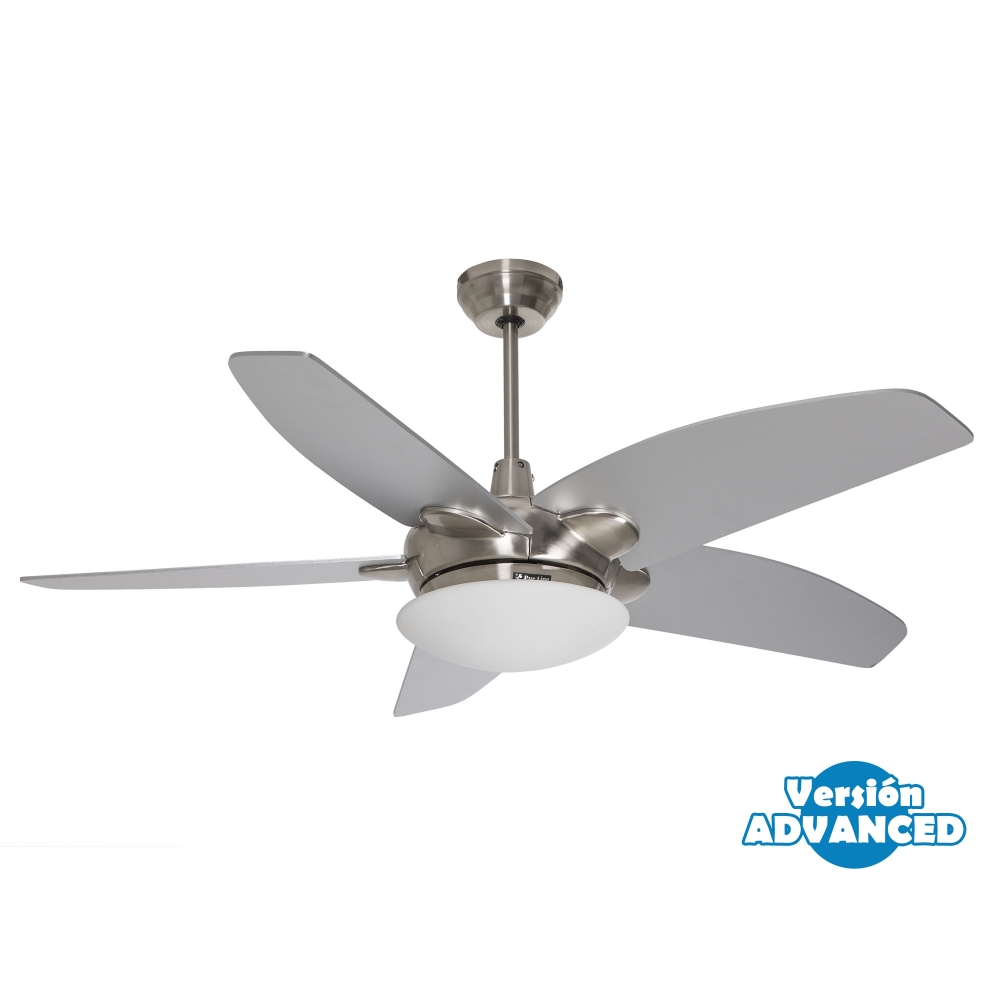 Ventilateur de plafond super silencieux de couleur argentée avec moteur à courant continu, réversible, lumière et télécommande pour jusqu'à 35m2