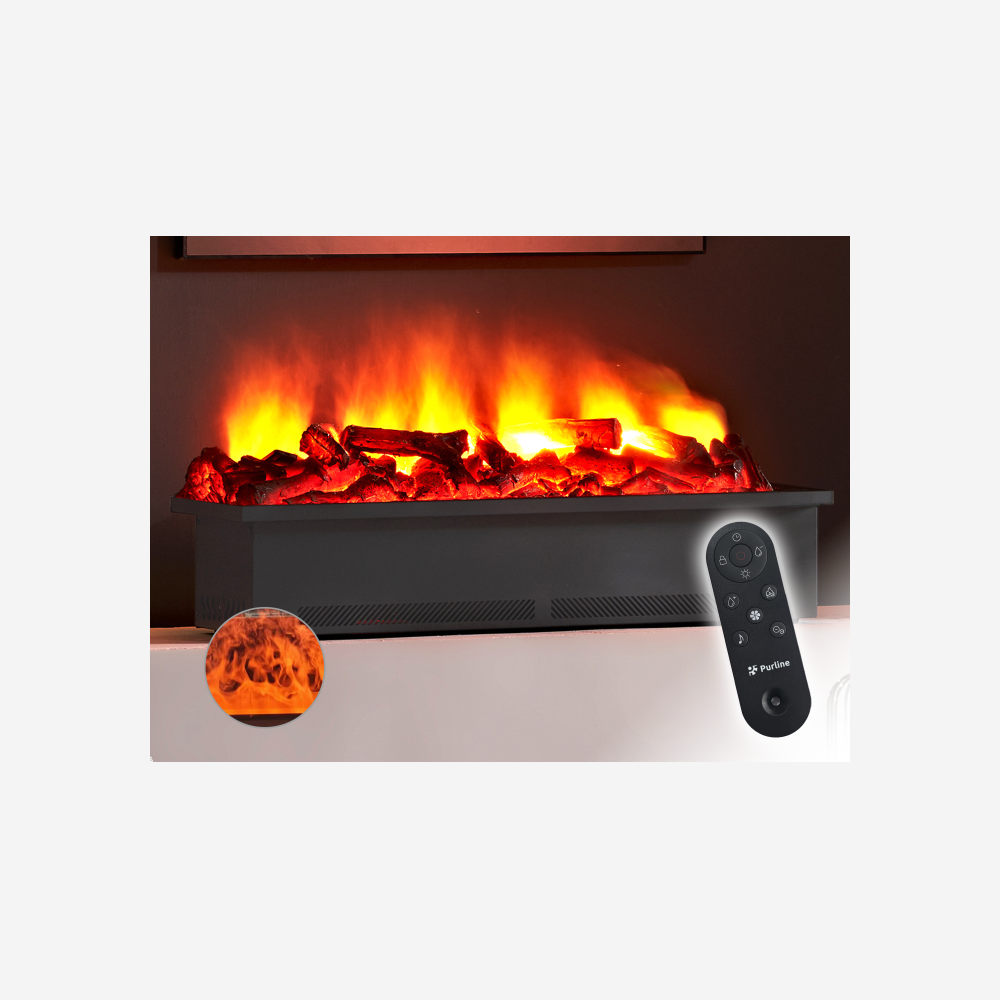 Caminetto decorativo con fiamma simulata e ceppi di legno
