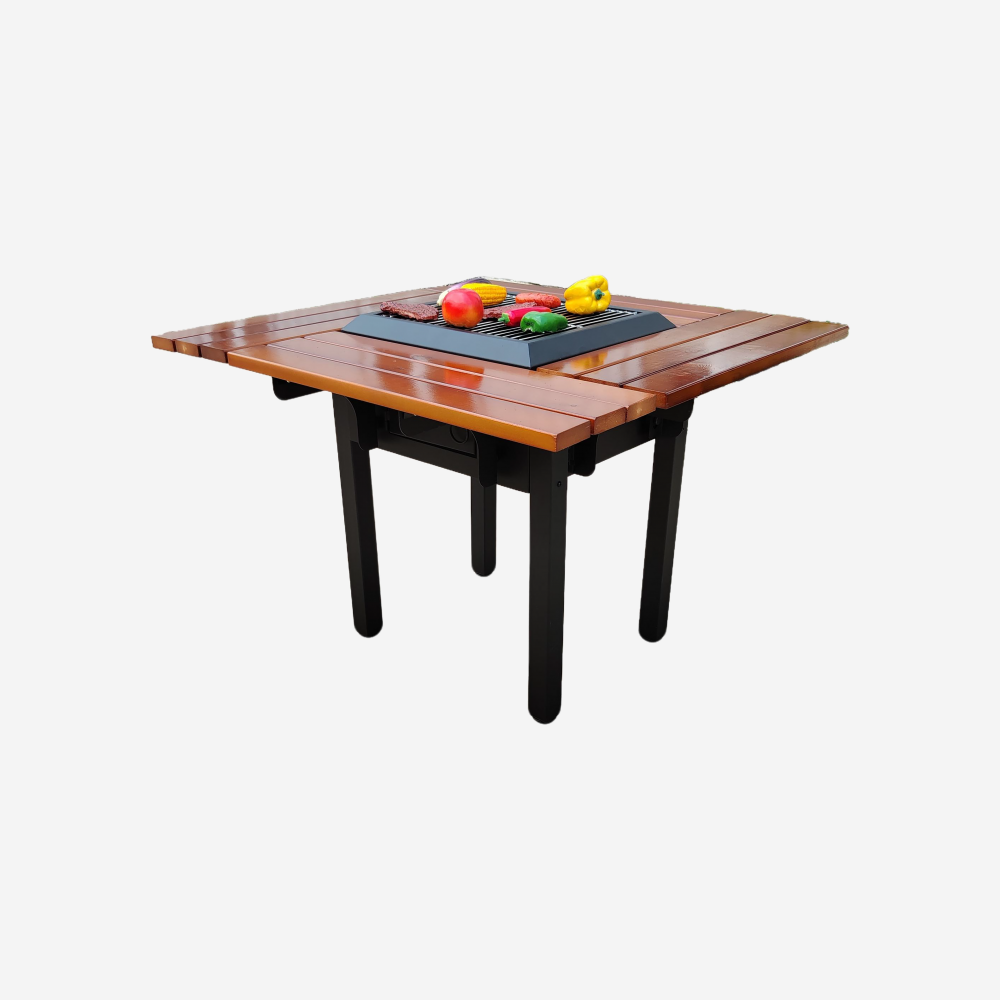Table de barbecue avec gril et plateau en bois