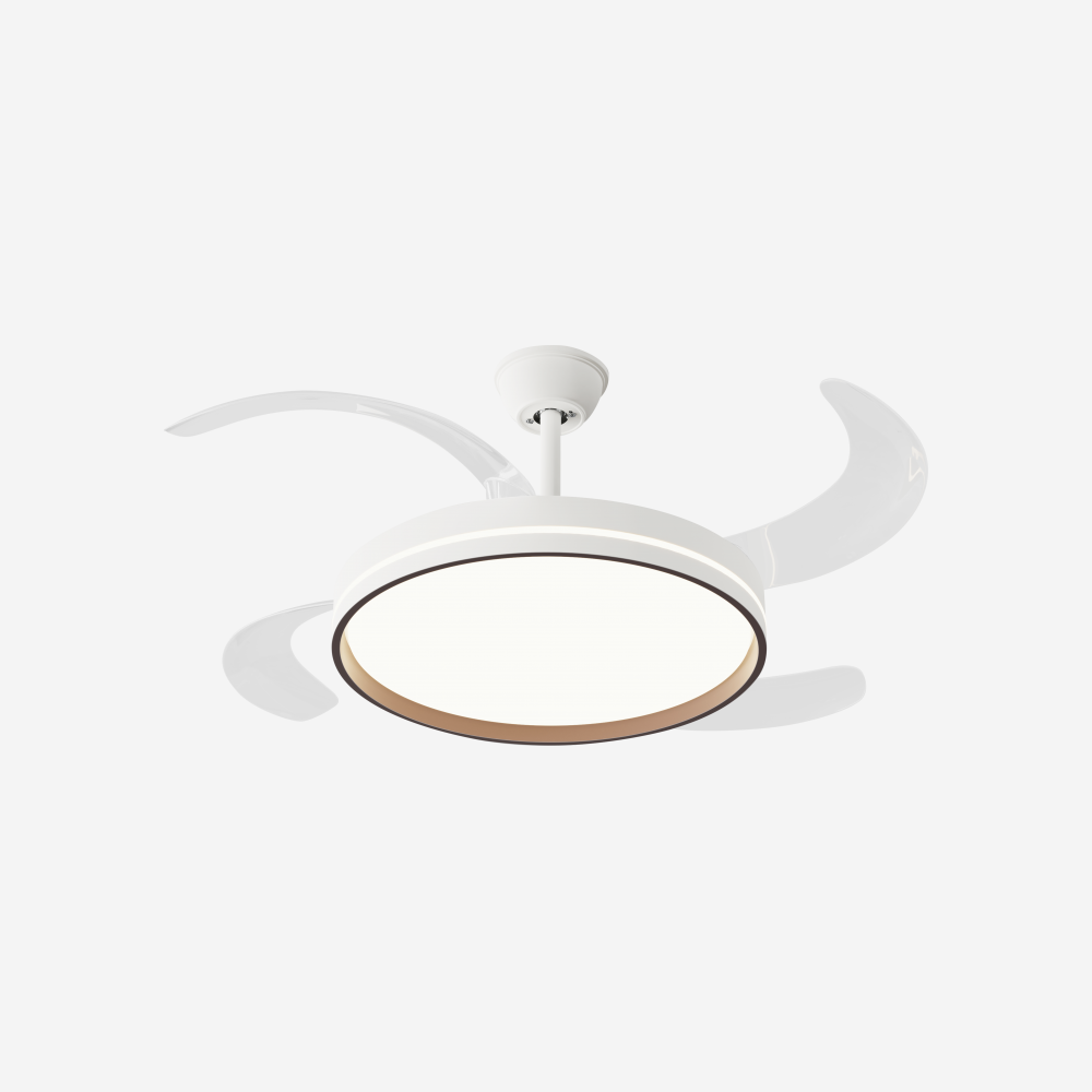 Ventilateur de plafond rétractable avec lumière – diamètre 122 cm, couleur blanc et bois