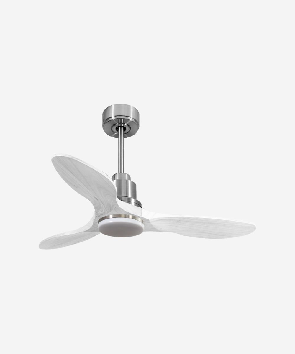 Ventilador de techo Modo Invierno/Verano Termostato Dimable Wifi Motor DC Techos Inclinados Mando a Distancia Luz tres tonos Hypersilence Memoria