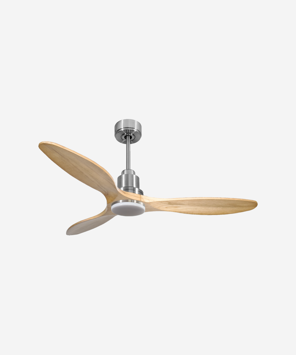 Ventilador de techo Reversible Termostato Dimable Wifi Motor DC Techos Inclinados Mando a Distancia Luz tres tonos Hypersilence Memoria 1