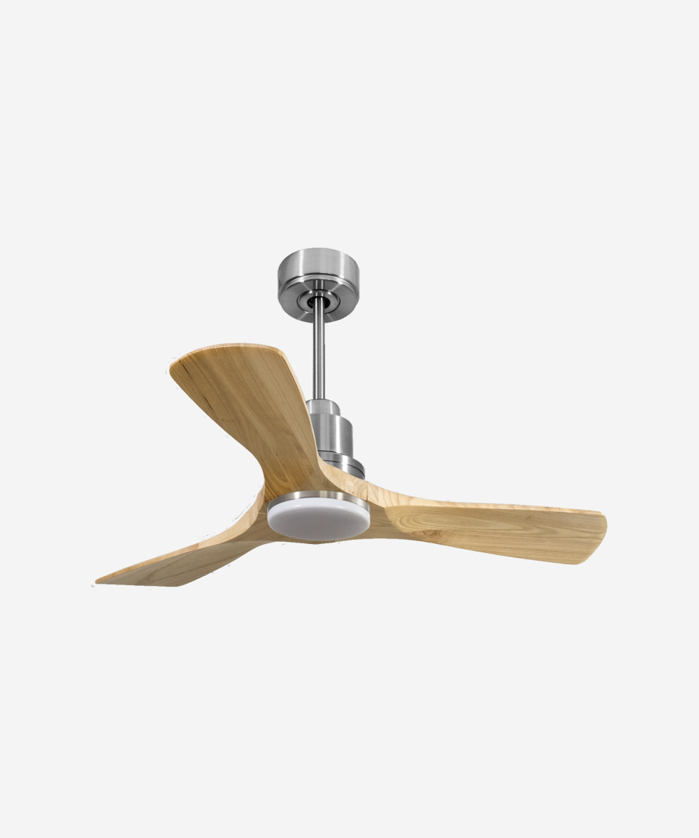 Ventilador de techo Reversible Termostato Dimable Wifi Motor DC Techos Inclinados Mando a Distancia Luz tres tonos Hypersilence Memoria 1