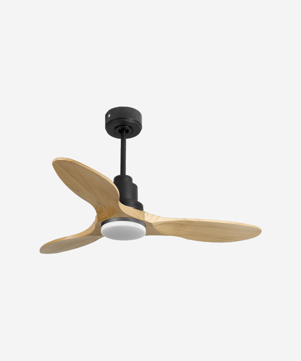 Ventilador de techo Reversible Termostato Dimable Wifi Motor DC Techos Inclinados Mando a Distancia Luz tres tonos Hypersilence Memoria 1