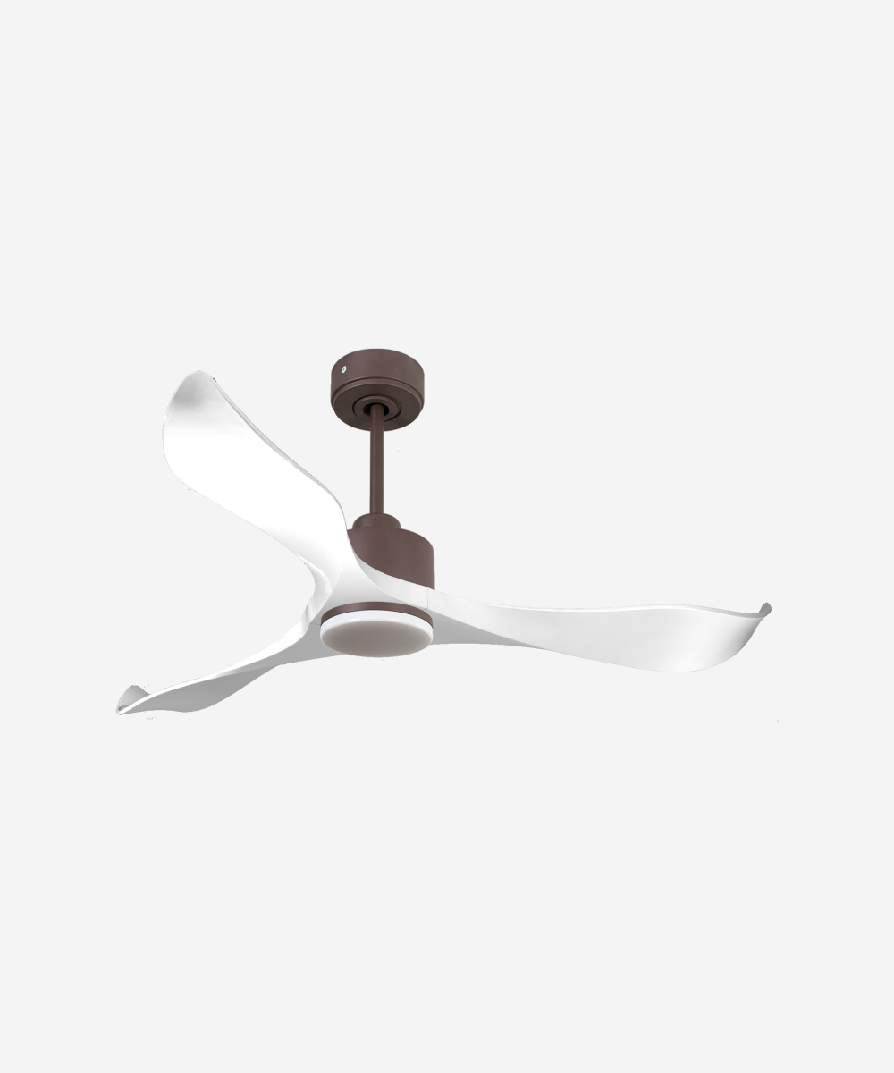 Ventilador de techo Reversible Termostato Dimable Wifi Motor DC Techos Inclinados Mando a Distancia Luz tres tonos Adaptador 2/3 Aspas Hypersilence Memoria 1