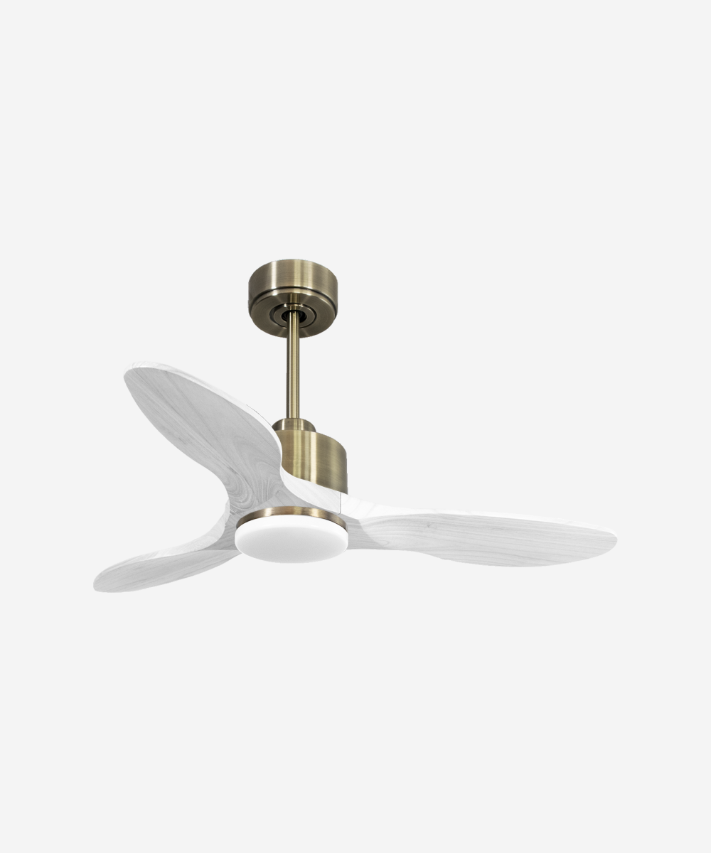 Ventilador de techo Modo Invierno/Verano Termostato Dimable Wifi Motor DC Techos Inclinados Mando a Distancia Luz tres tonos Hypersilence Memoria