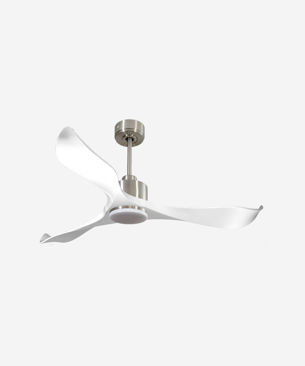 Ventilador de techo Reversible Termostato Dimable Wifi Motor DC Techos Inclinados Mando a Distancia Luz tres tonos Adaptador 2/3 Aspas Hypersilence Memoria 1