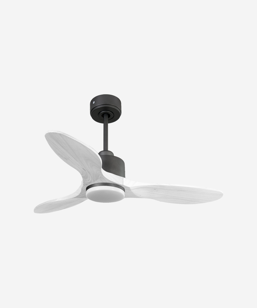 Ventilador de techo Modo Invierno/Verano Termostato Dimable Wifi Motor DC Techos Inclinados Mando a Distancia Luz tres tonos Hypersilence Memoria