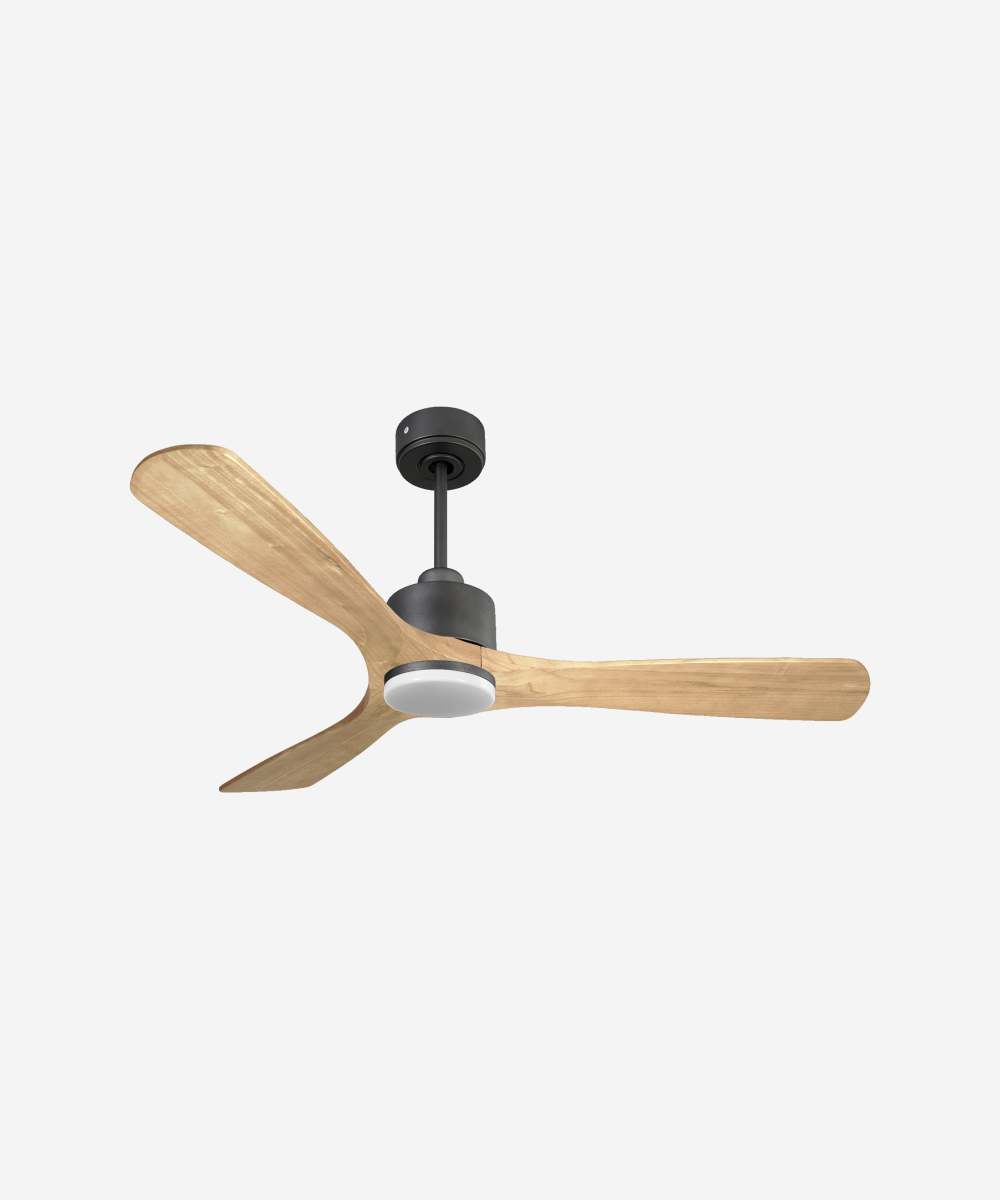 Ventilador de techo Reversible Termostato Dimable Wifi Motor DC Techos Inclinados Mando a Distancia Luz tres tonos Hypersilence Memoria 1