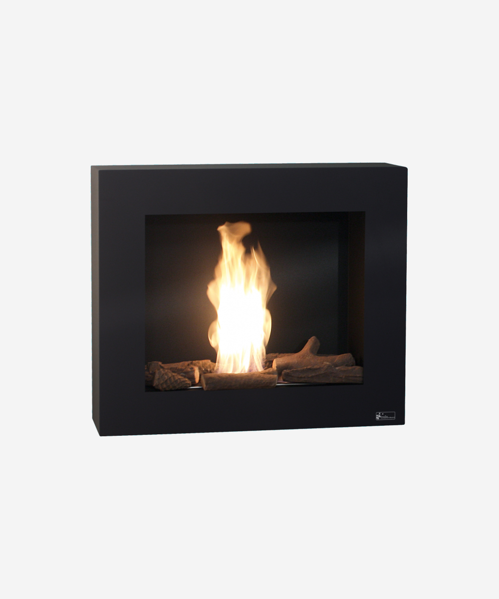 Chimenea de etanol negra con leños decorativos