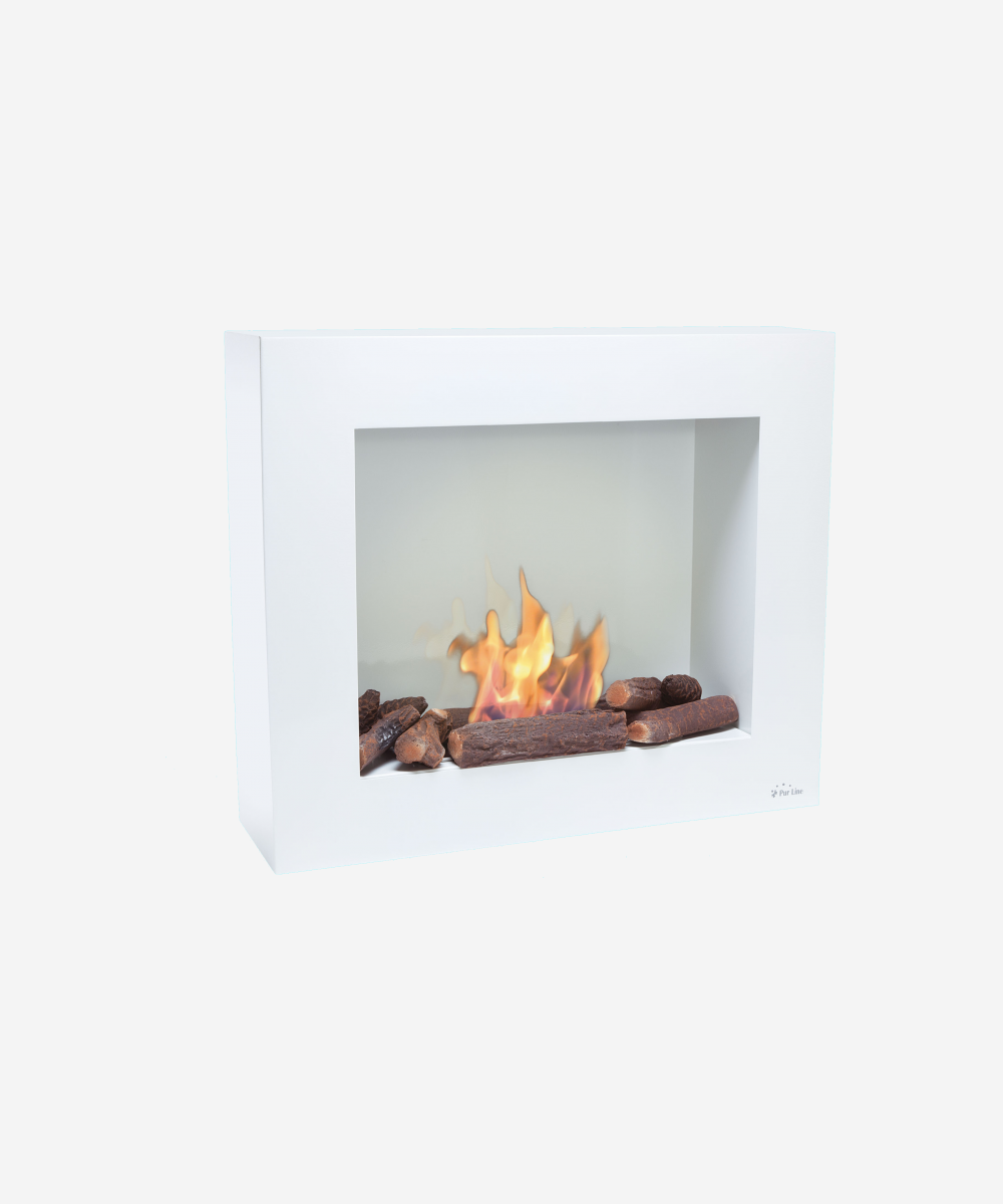 Chimenea de etanol en blanco con kit de leños