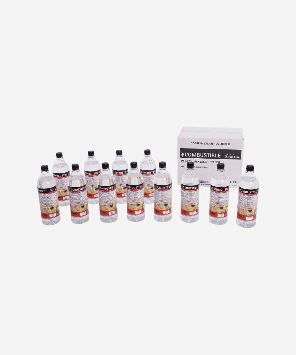 Combustible Etanol de origen natural aroma neutro. Caja 12 Botellas 1L