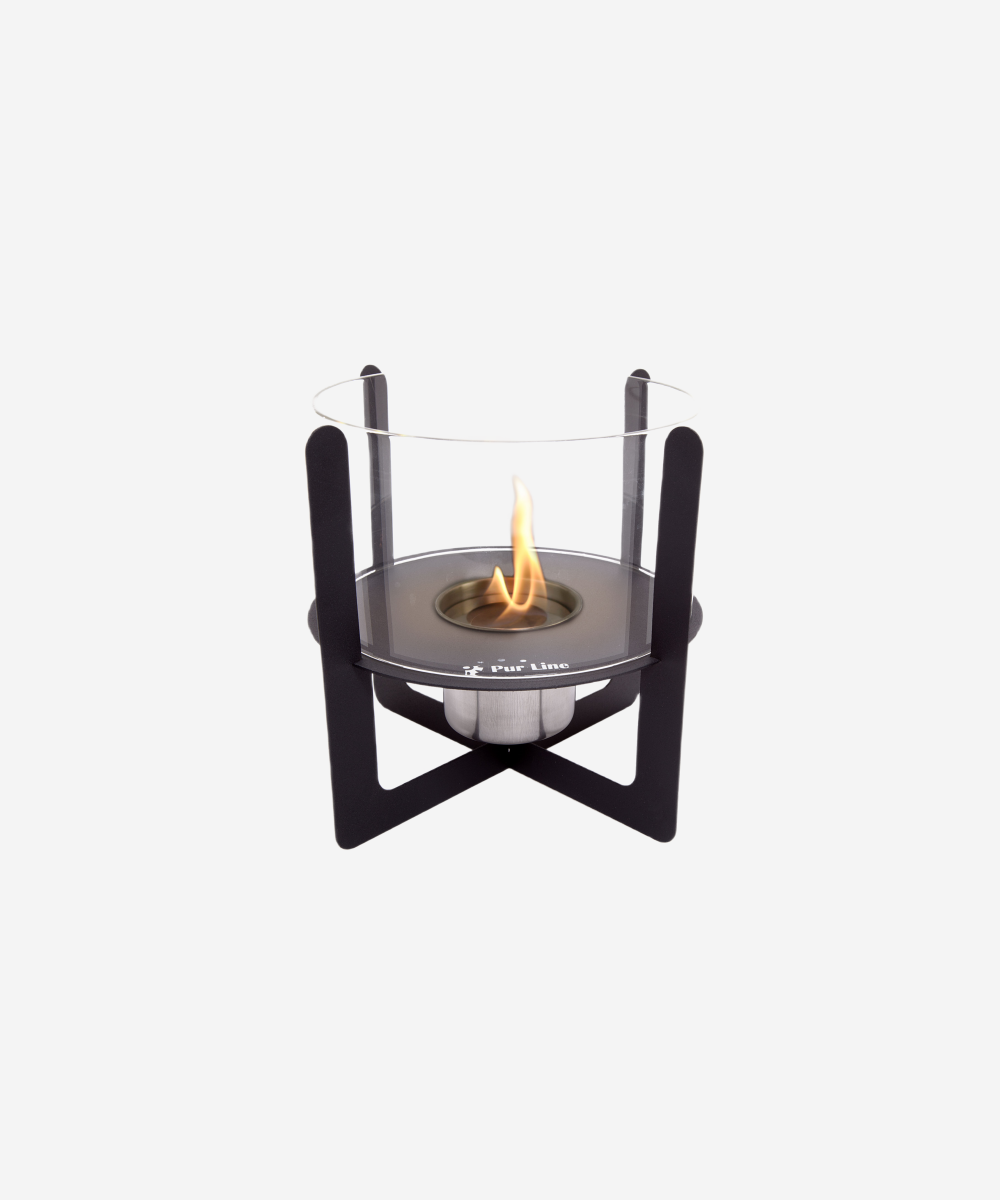 Chimenea de etanol de sobremesa con cristal cilíndrico