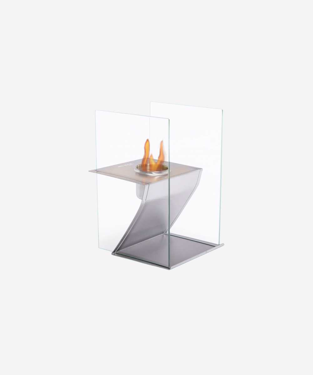 Chimenea de etanol de sobremesa en acero inoxidable y cristal templado